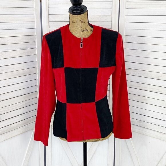 Jessica Howard Colorblock Full Zip Blazer Jacket Red Black 6 - Picture 1 of 14